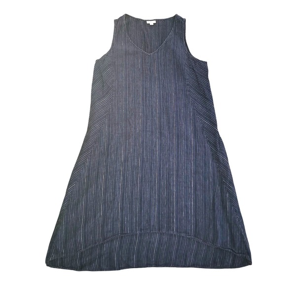 J. Jill Love Linen Blue Striped Dress Sleeveless Hi Lo Pocket Lagenlook XL - Picture 2 of 10